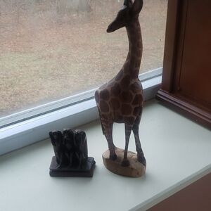Wooden Giraffe Sculpture - Brown, 3 Wise Monkeys
